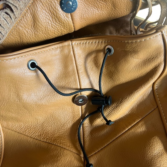 Fringed Leather Concho Backpack - Carmel - Picture 4 of 8